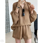 Summer Sports Casual Lace-up Long Sleeve Sun Protection Clothing Wide Leg Shorts Suit Two-Piece Set - Quality Home Clothing| Beauty