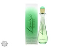 Green-tinted glass perfume bottle labeled Laura with matching box for Laura Biagiotti Laura