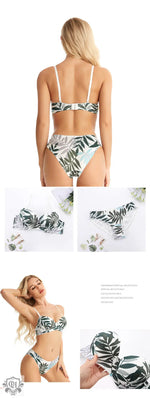 Leaf Pattern Push-Up Bra Set - Clothing