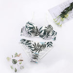 Leaf Pattern Push-Up Bra Set - Clothing