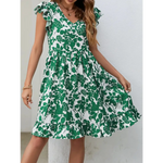 Summer Popular Leaf Printed Dress V Neck Ruffled Sleeve Casual Holiday Dress - Quality Home Clothing| Beauty