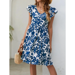 Summer Popular Leaf Printed Dress V Neck Ruffled Sleeve Casual Holiday Dress - Quality Home Clothing| Beauty