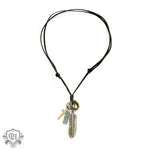 Vintage Fashion Leather Chain with Feather and Cross Design Versatile Pendant Necklace -  QH Clothing