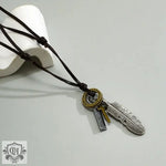 Vintage Fashion Leather Chain with Feather and Cross Design Versatile Pendant Necklace -  QH Clothing