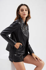 Slim Fit Leather Jacket with Zipper - QH Clothing