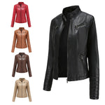 Slim Fit Leather Jacket with Zipper - QH Clothing