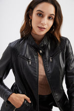 Slim Fit Leather Jacket with Zipper - QH Clothing