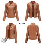 Slim Fit Leather Jacket with Zipper - QH Clothing