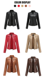 Slim Fit Leather Jacket with Zipper - QH Clothing