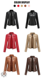 Slim Fit Leather Jacket with Zipper - QH Clothing