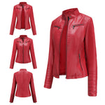 Slim Fit Leather Jacket with Zipper - QH Clothing