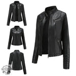 Slim Fit Leather Jacket with Zipper - QH Clothing