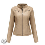 Slim Fit Leather Jacket with Zipper - QH Clothing