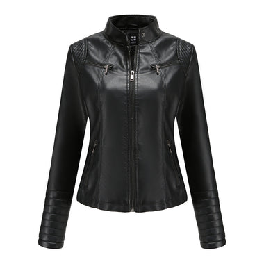 Slim Fit Leather Jacket with Zipper - QH Clothing