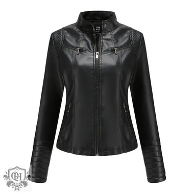 Slim Fit Leather Jacket with Zipper - QH Clothing