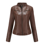 Slim Fit Leather Jacket with Zipper - QH Clothing