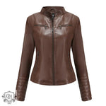 Slim Fit Leather Jacket with Zipper - QH Clothing