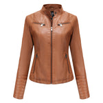 Slim Fit Leather Jacket with Zipper - QH Clothing