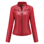 Slim Fit Leather Jacket with Zipper - QH Clothing