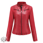 Slim Fit Leather Jacket with Zipper - QH Clothing