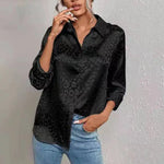 Women Clothing Spring Autumn Long Sleeve Collared Elegant Satin Jacquard Leopard Print Shirt - Quality Home Clothing| Beauty