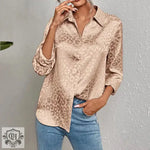 Women Clothing Spring Autumn Long Sleeve Collared Elegant Satin Jacquard Leopard Print Shirt - Quality Home Clothing| Beauty