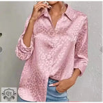 Women Clothing Spring Autumn Long Sleeve Collared Elegant Satin Jacquard Leopard Print Shirt - Quality Home Clothing| Beauty