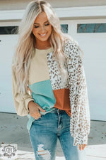 Contrast Color Top Women Spring Autumn Leopard Print round Neck Long Sleeve Sweater Women - Quality Home Clothing| Beauty