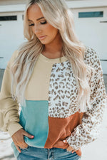 Contrast Color Top Women Spring Autumn Leopard Print round Neck Long Sleeve Sweater Women - Quality Home Clothing| Beauty