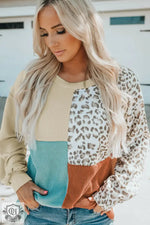 Contrast Color Top Women Spring Autumn Leopard Print round Neck Long Sleeve Sweater Women - Quality Home Clothing| Beauty