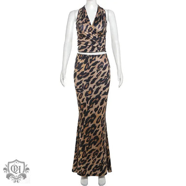 Leopard Print Halter Top & Maxi Skirt - Clothing