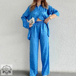 Leopard Print Shirt & Trousers Set - S / Blue - Clothing