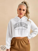 Brushed Letters Print Cropped Hoody - QH Clothing