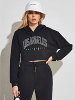 Brushed Letters Print Cropped Hoody - QH Clothing