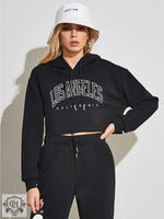 Brushed Letters Print Cropped Hoody - QH Clothing