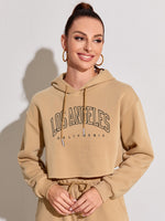 Brushed Letters Print Cropped Hoody - QH Clothing