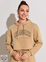 Brushed Letters Print Cropped Hoody - QH Clothing