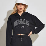 Brushed Letters Print Cropped Hoody - QH Clothing