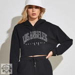 Brushed Letters Print Cropped Hoody - QH Clothing