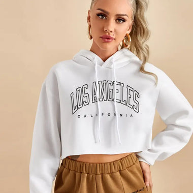 Brushed Letters Print Cropped Hoody - QH Clothing