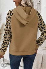 Light French Beige Leopard Print Patchwork Raglan Sleeve Half Buttons Hoodie - Tops/Sweatshirts & Hoodies