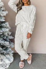 Cozy Light Grey Leopard Textured Loose Fit Fleece Lounge Set perfect for relaxation in all sizes