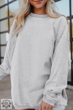 Light Grey Ribbed Corduroy Oversized Sweatshirt - Light Grey / S / 100% Polyester - Tops/Sweatshirts & Hoodies