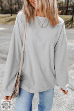 Light Grey Ribbed Corduroy Oversized Sweatshirt - Tops/Sweatshirts & Hoodies