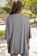 Loose-fitting gray tunic with three-quarter sleeves in Light Grey Solid Color set for relax relax