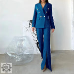 Long Sleeve Blazer & Trouser Suit - S / Blue - Clothing