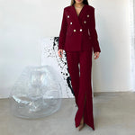 Long Sleeve Blazer & Trouser Suit - S / Red - Clothing