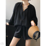 Women Summer Long Sleeve Shirt Wide Leg Shorts - Quality Home Clothing| Beauty