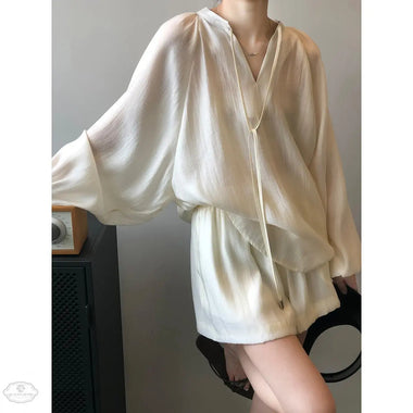 Women Summer Long Sleeve Shirt Wide Leg Shorts - Quality Home Clothing| Beauty