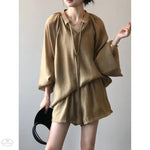 Women Summer Long Sleeve Shirt Wide Leg Shorts - Quality Home Clothing| Beauty